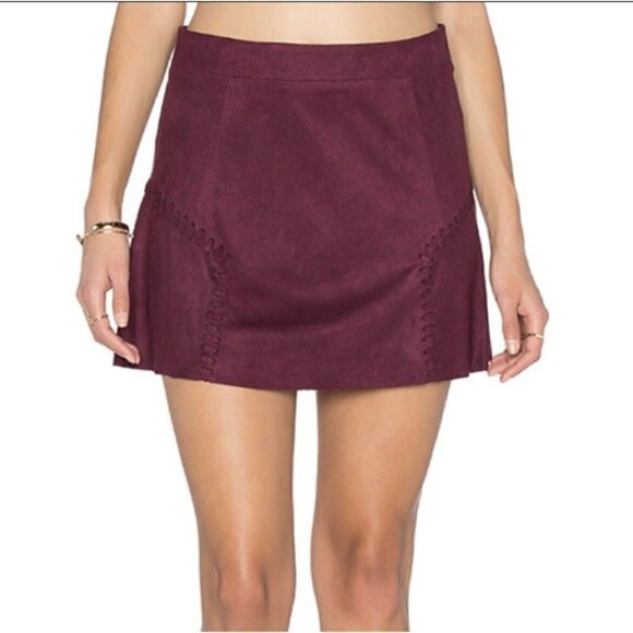 BISHOP + YOUNG Faux Suede braids A-Line Mini Skirt LARGE Burgundy purple - Picture 1 of 14